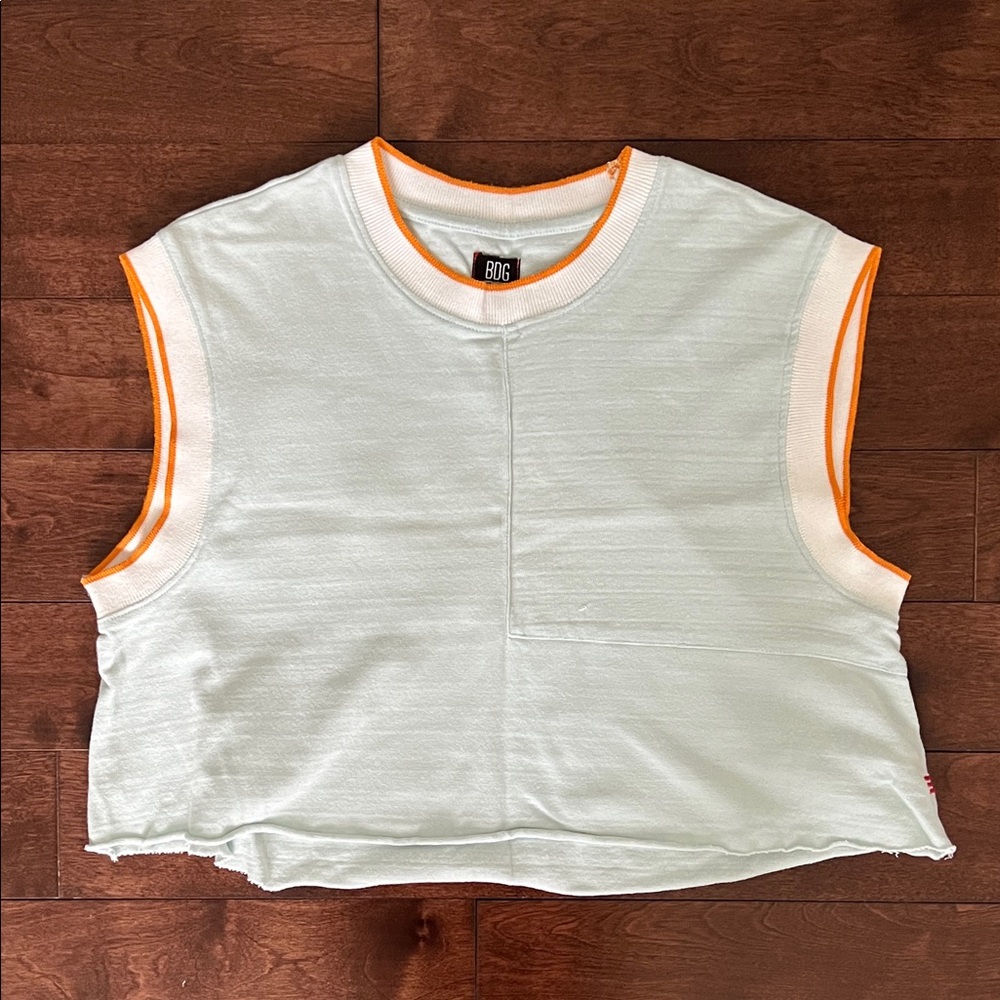 BDG Women's White and Orange Sleeveless Top